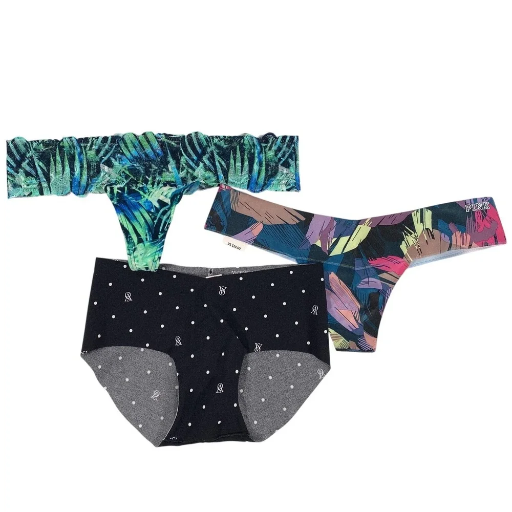 Victoria's Secret PINK Panties‎ Womens XS 3 Pack Thongs Hipster No Show Prints